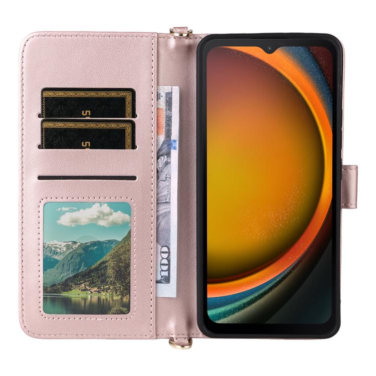 For Samsung Galaxy XCover 7 Pro Multifunctional 6-Card Slots Leather Phone Case with Wrist Strap