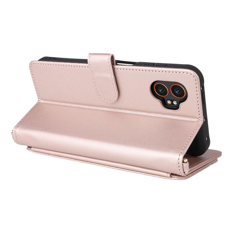 For Samsung Galaxy XCover 7 Pro Multifunctional 6-Card Slots Leather Phone Case with Wrist Strap