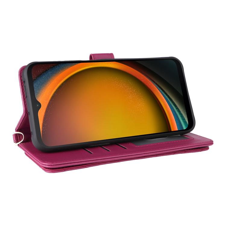 For Samsung Galaxy XCover 7 Pro Multifunctional 6-Card Slots Leather Phone Case with Wrist Strap