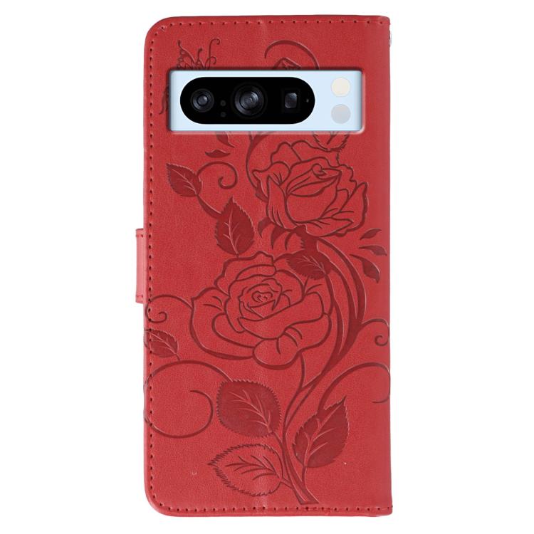 For Google Pixel 8 Pro Rose Butterfly Embossed Leather Phone Case