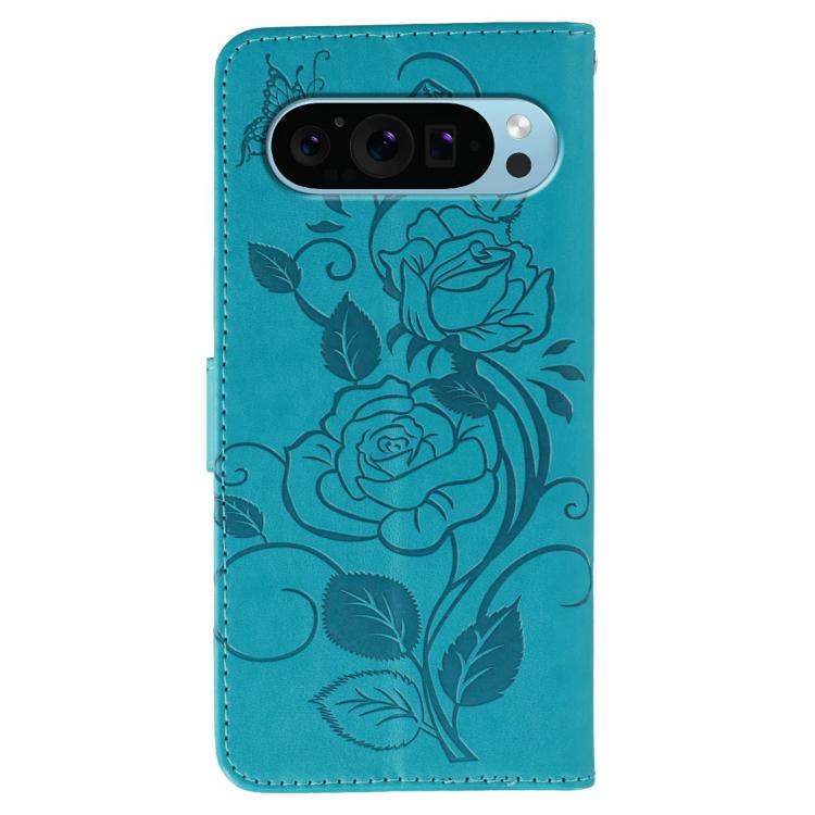 For Google Pixel 9 Pro Rose Butterfly Embossed Leather Phone Case