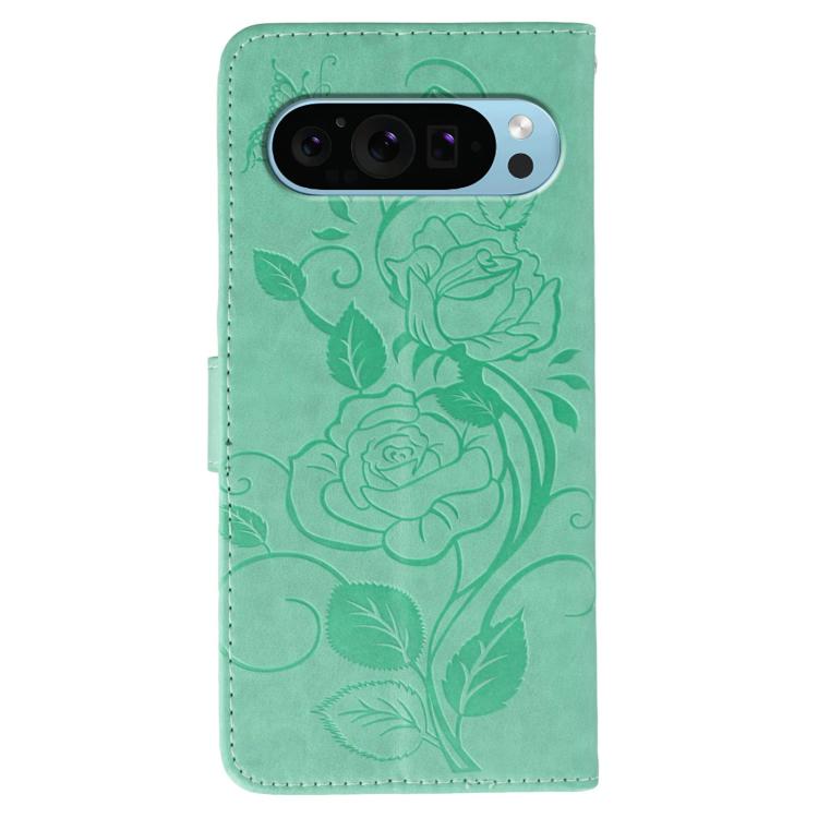 For Google Pixel 9 Pro Rose Butterfly Embossed Leather Phone Case