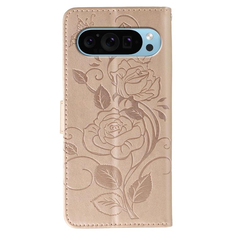 For Google Pixel 9 Pro Rose Butterfly Embossed Leather Phone Case