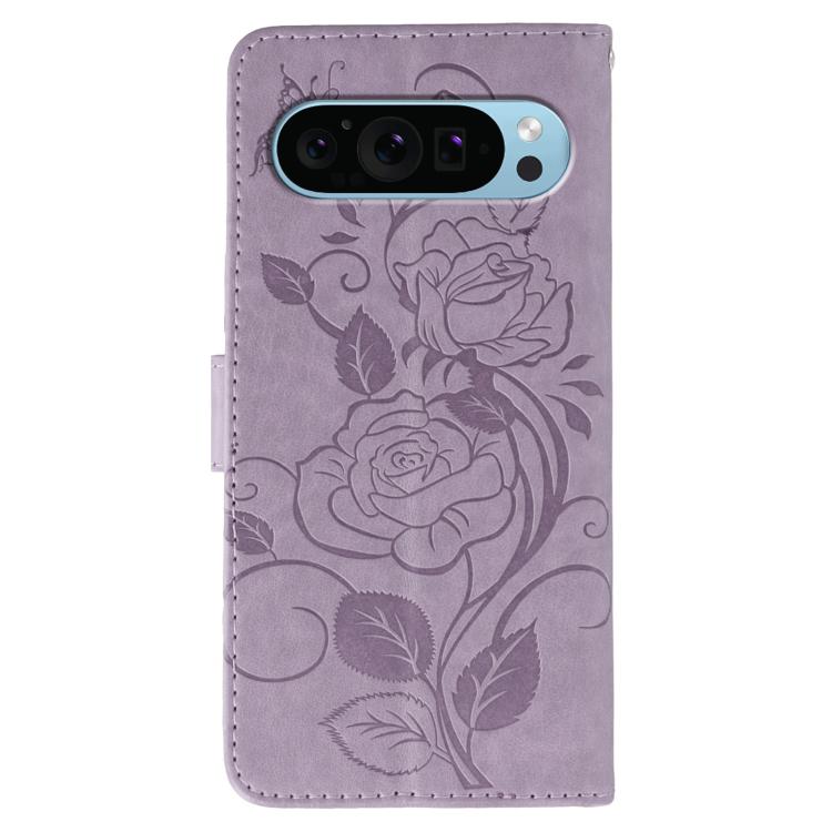 For Google Pixel 9 Pro Rose Butterfly Embossed Leather Phone Case