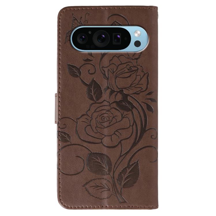 For Google Pixel 9 Pro Rose Butterfly Embossed Leather Phone Case