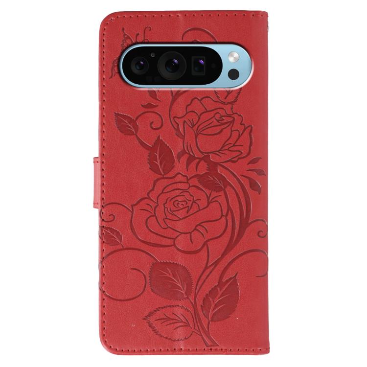 For Google Pixel 9 Pro Rose Butterfly Embossed Leather Phone Case