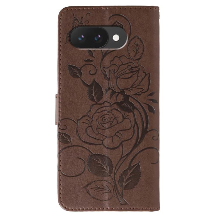 For Google Pixel 9a Rose Butterfly Embossed Leather Phone Case