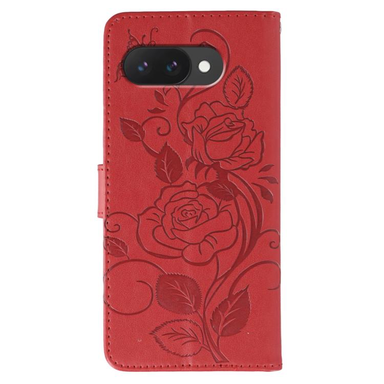 For Google Pixel 9a Rose Butterfly Embossed Leather Phone Case