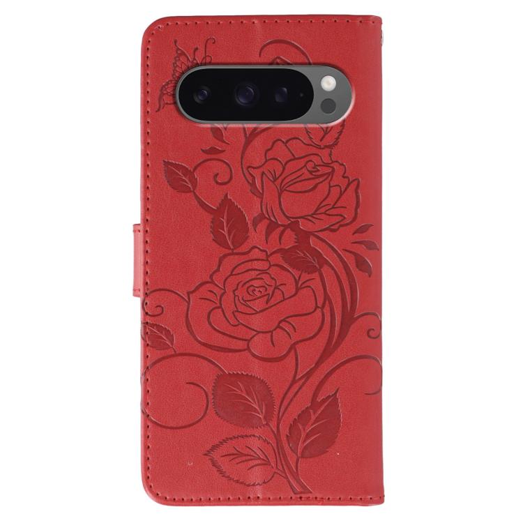 For Google Pixel 10 Pro XL Rose Butterfly Embossed Leather Phone Case