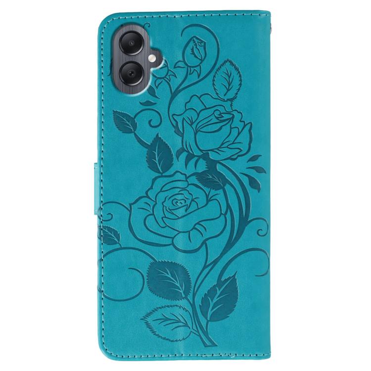 For Samsung Galaxy A05 Rose Butterfly Embossed Leather Phone Case