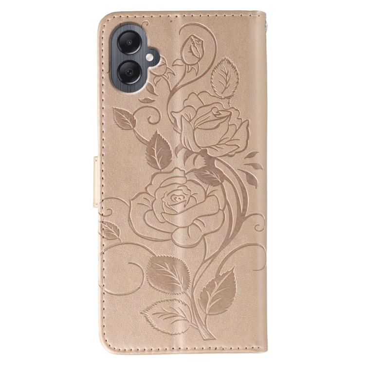 For Samsung Galaxy A05 Rose Butterfly Embossed Leather Phone Case