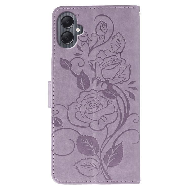 For Samsung Galaxy A05 Rose Butterfly Embossed Leather Phone Case