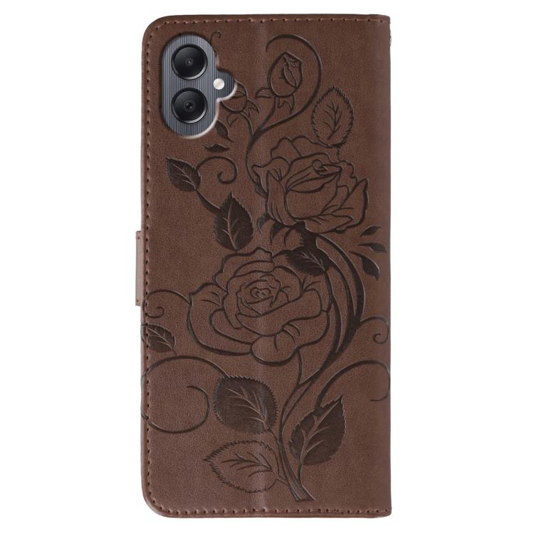 For Samsung Galaxy A05 Rose Butterfly Embossed Leather Phone Case