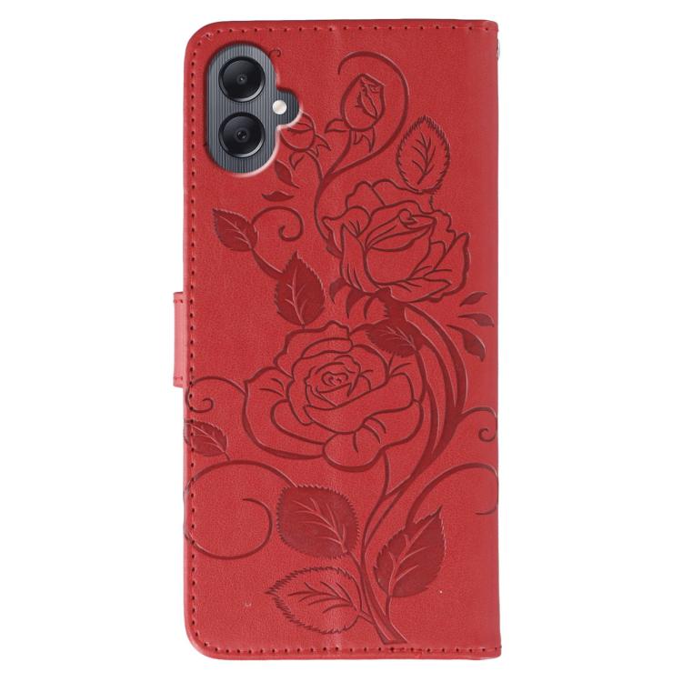 For Samsung Galaxy A05 Rose Butterfly Embossed Leather Phone Case