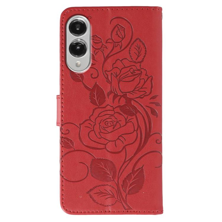 For Samsung Galaxy S25 Edge 5G Rose Butterfly Embossed Leather Phone Case