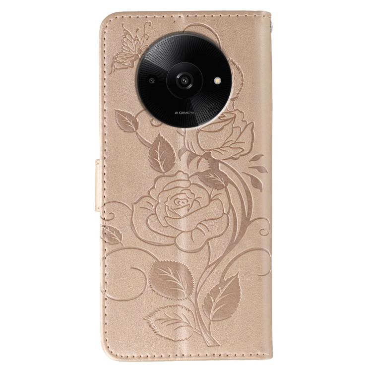 For Xiaomi Poco C61 4G Global Rose Butterfly Embossed Leather Phone Case