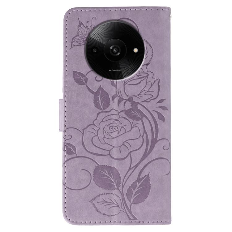For Xiaomi Poco C61 4G Global Rose Butterfly Embossed Leather Phone Case