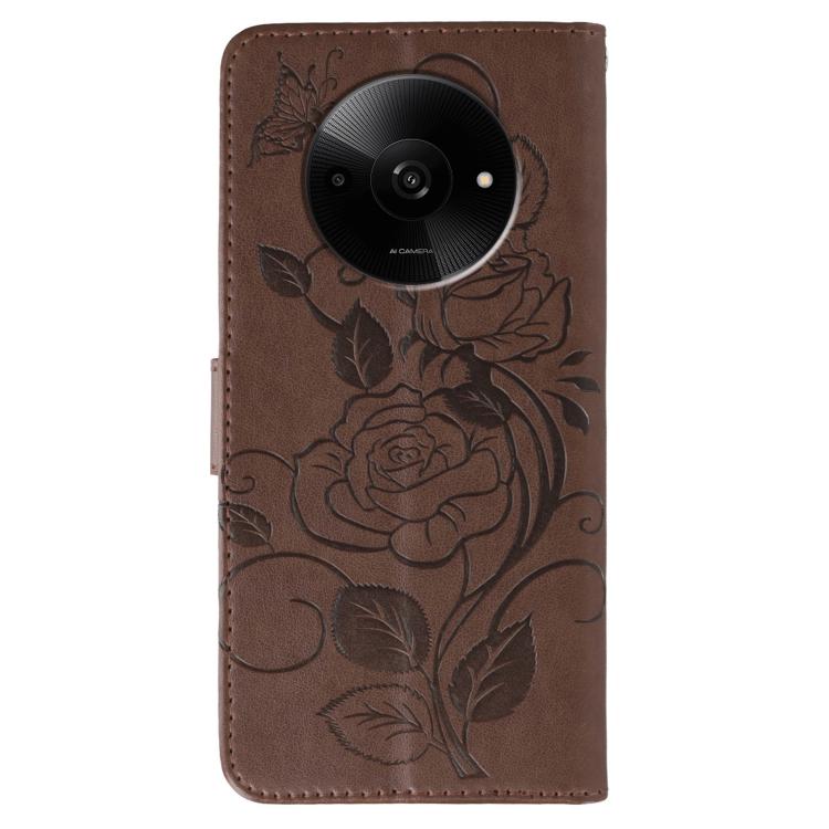 For Xiaomi Poco C61 4G Global Rose Butterfly Embossed Leather Phone Case