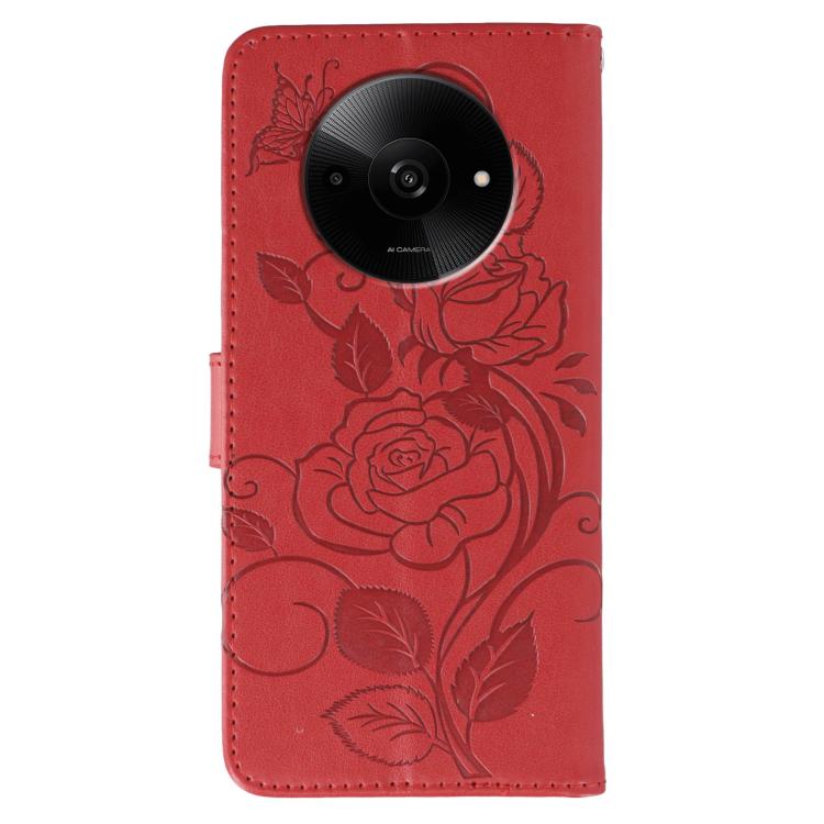 For Xiaomi Poco C61 4G Global Rose Butterfly Embossed Leather Phone Case