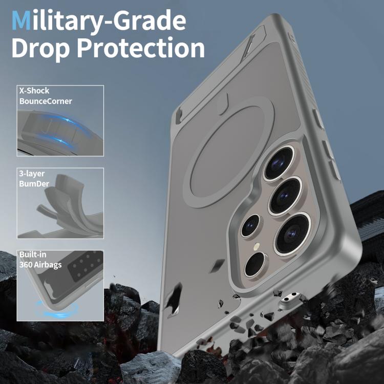 For Samsung Galaxy S25 Ultra 5G Frosted Holder PC Hybrid TPU MagSafe Phone Case