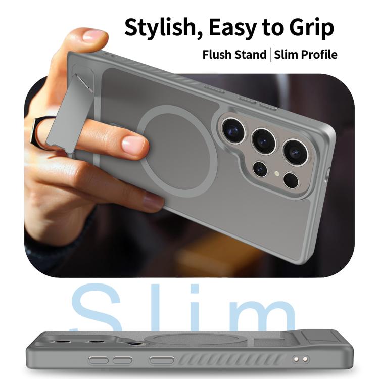 For Samsung Galaxy S25 Ultra 5G Frosted Holder PC Hybrid TPU MagSafe Phone Case