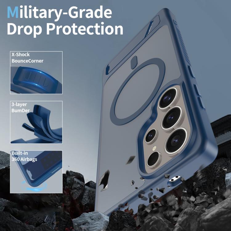 For Samsung Galaxy S25 Ultra 5G Frosted Holder PC Hybrid TPU MagSafe Phone Case