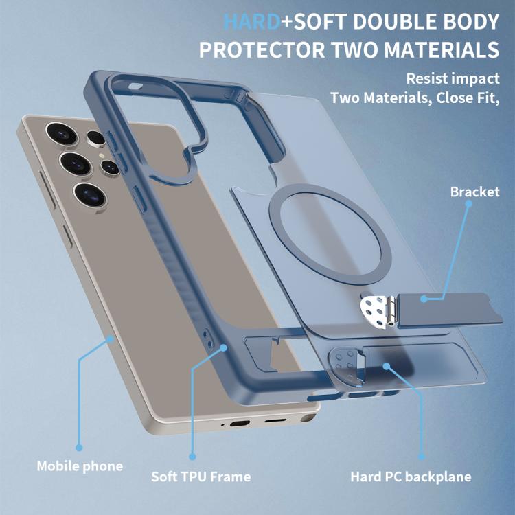 For Samsung Galaxy S25 Ultra 5G Frosted Holder PC Hybrid TPU MagSafe Phone Case
