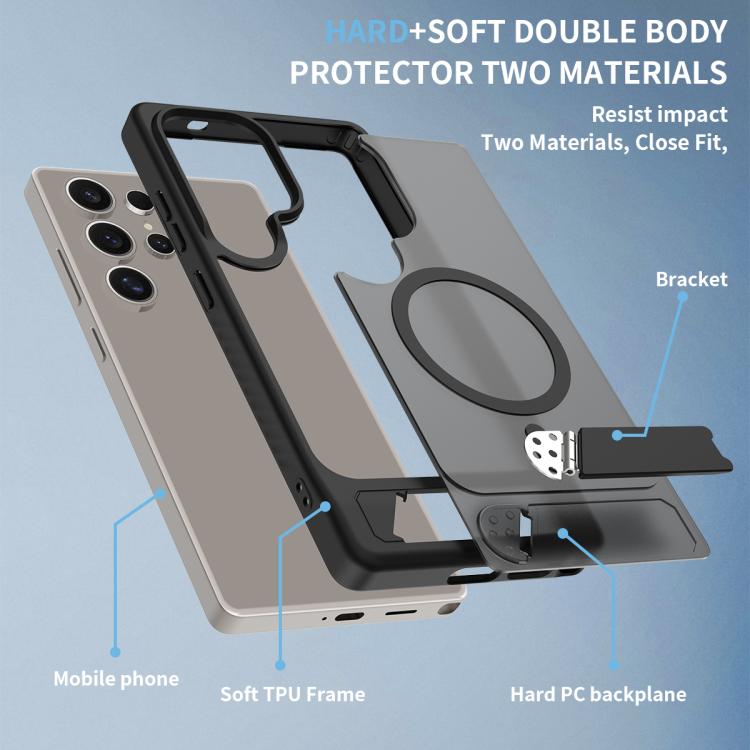 For Samsung Galaxy S24 Ultra 5G Frosted Holder PC Hybrid TPU MagSafe Phone Case