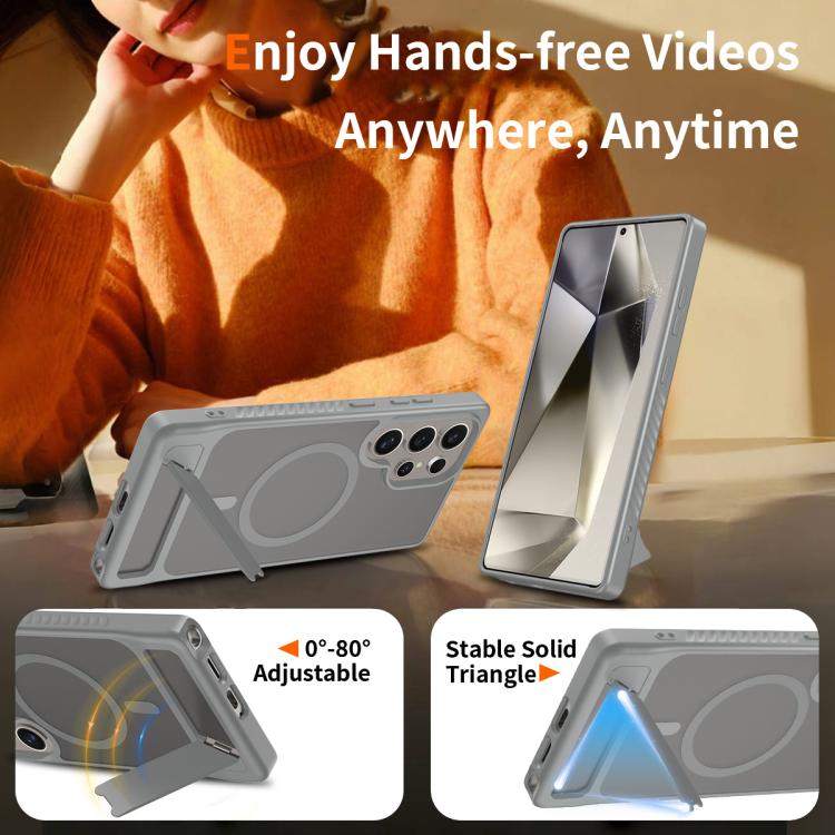For Samsung Galaxy S24 Ultra 5G Frosted Holder PC Hybrid TPU MagSafe Phone Case