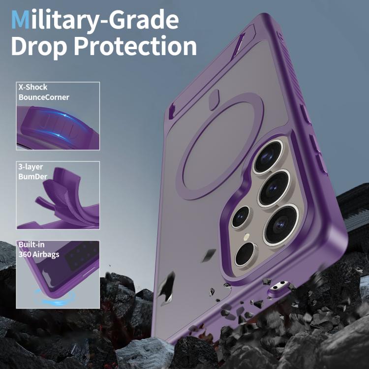 For Samsung Galaxy S24 Ultra 5G Frosted Holder PC Hybrid TPU MagSafe Phone Case