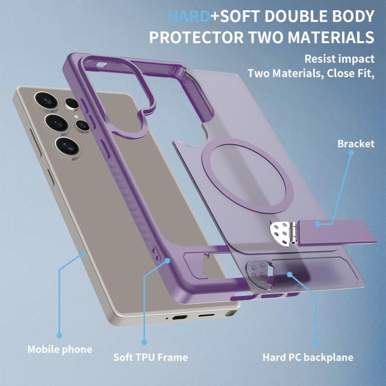 For Samsung Galaxy S24 Ultra 5G Frosted Holder PC Hybrid TPU MagSafe Phone Case