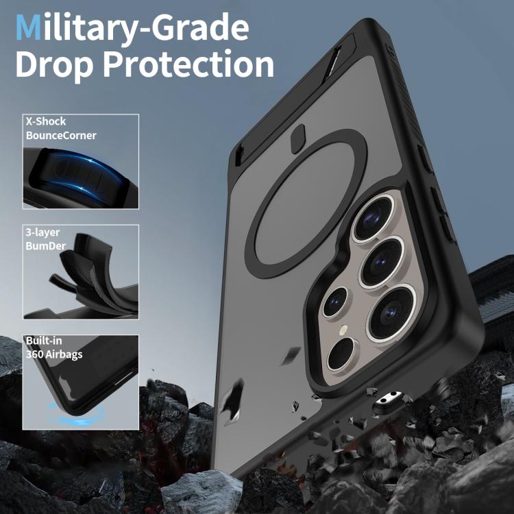 For Samsung Galaxy S23 Ultra 5G Frosted Holder PC Hybrid TPU MagSafe Phone Case