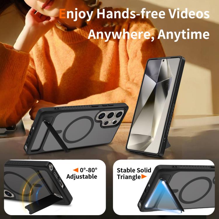 For Samsung Galaxy S23 Ultra 5G Frosted Holder PC Hybrid TPU MagSafe Phone Case