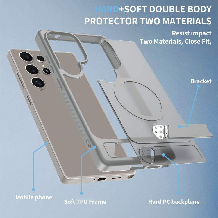 For Samsung Galaxy S23 Ultra 5G Frosted Holder PC Hybrid TPU MagSafe Phone Case
