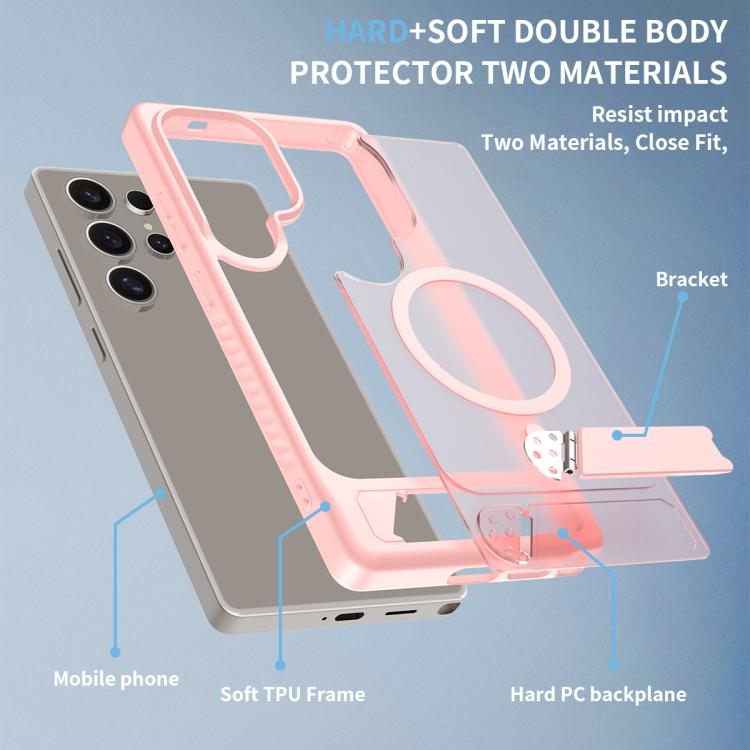 For Samsung Galaxy S23 Ultra 5G Frosted Holder PC Hybrid TPU MagSafe Phone Case