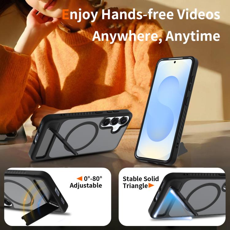 For Samsung Galaxy S25 5G Frosted Holder PC Hybrid TPU MagSafe Phone Case