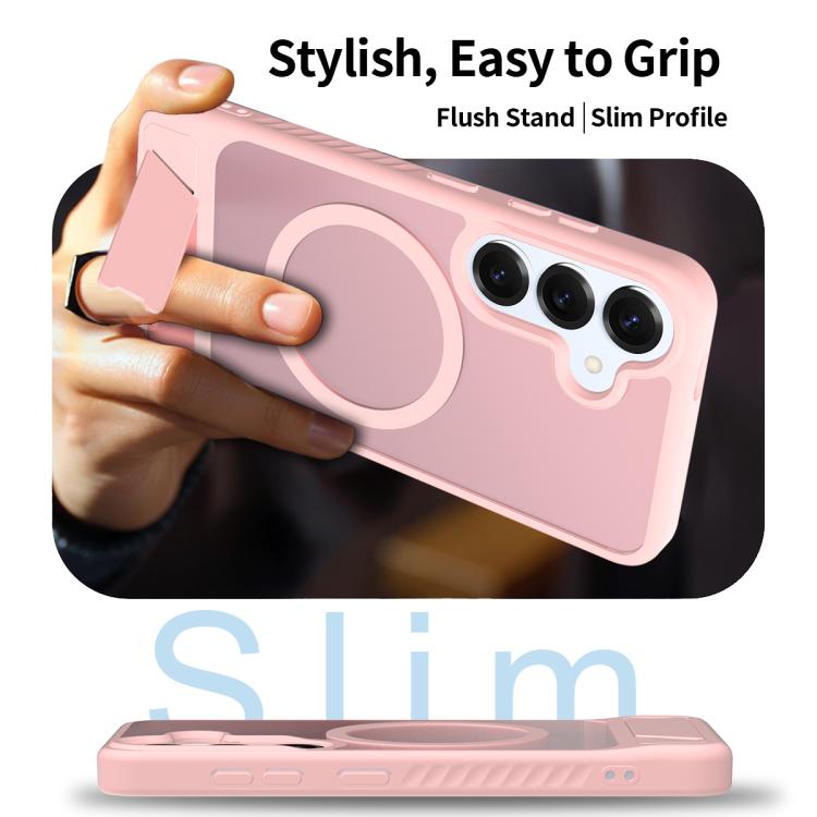 For Samsung Galaxy S25 5G Frosted Holder PC Hybrid TPU MagSafe Phone Case