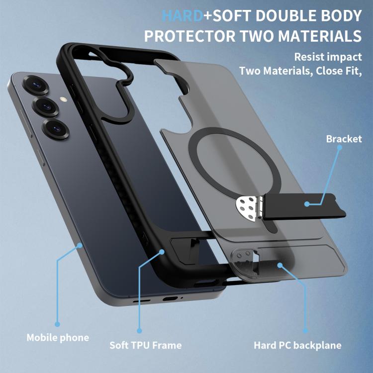 For Samsung Galaxy S24+ 5G Frosted Holder PC Hybrid TPU MagSafe Phone Case