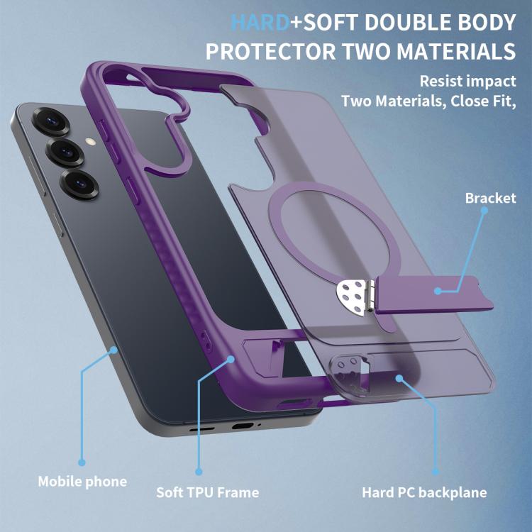 For Samsung Galaxy S24+ 5G Frosted Holder PC Hybrid TPU MagSafe Phone Case