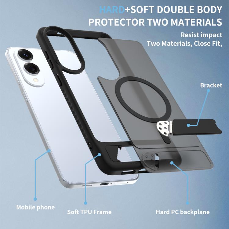 For Samsung Galaxy S25 Edge 5G Frosted Holder PC Hybrid TPU MagSafe Phone Case