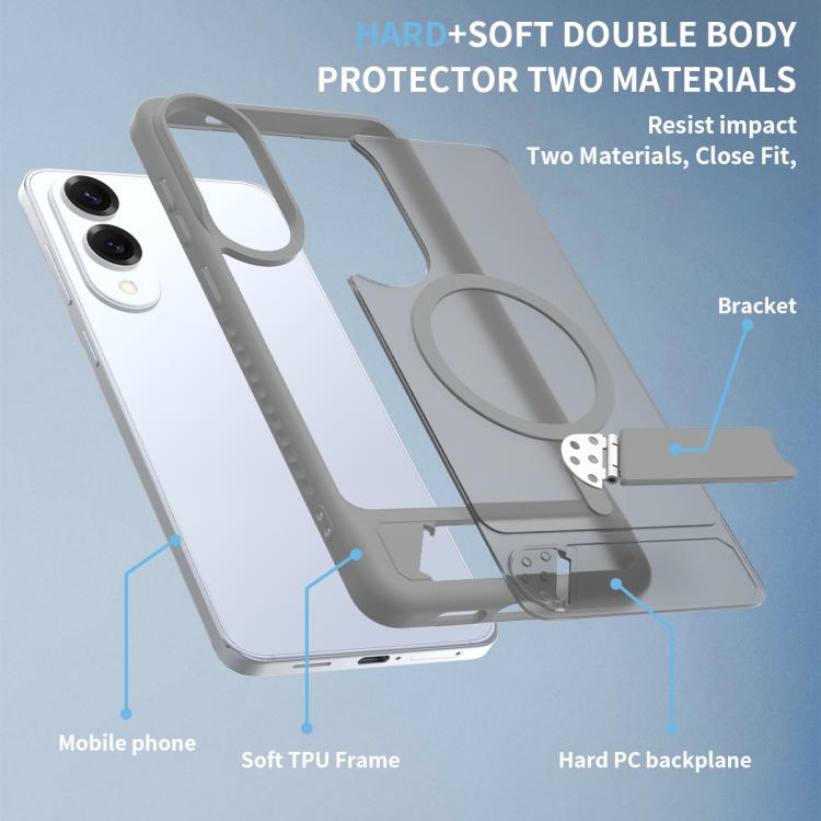 For Samsung Galaxy S25 Edge 5G Frosted Holder PC Hybrid TPU MagSafe Phone Case