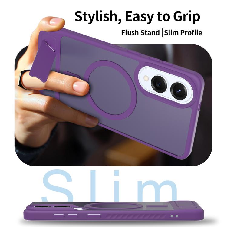 For Samsung Galaxy S25 Edge 5G Frosted Holder PC Hybrid TPU MagSafe Phone Case