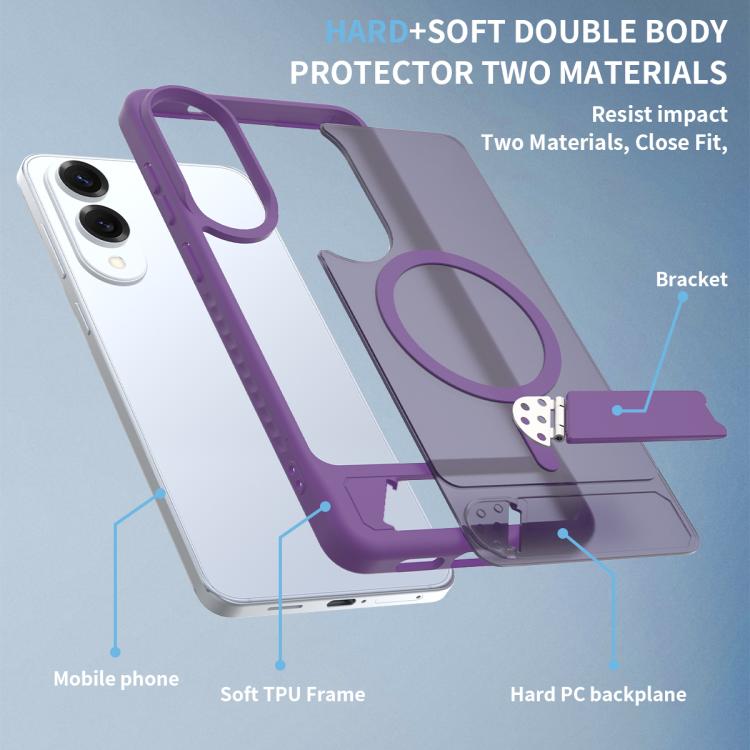 For Samsung Galaxy S25 Edge 5G Frosted Holder PC Hybrid TPU MagSafe Phone Case