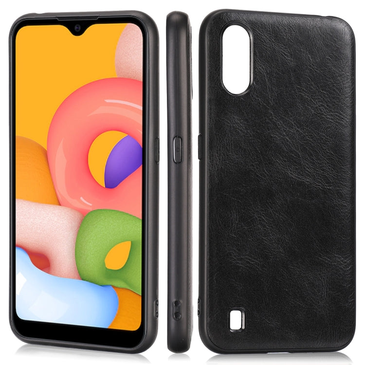 For Samsung Galaxy A01 / M01 Crazy Horse Textured Calfskin PU+PC+TPU Case