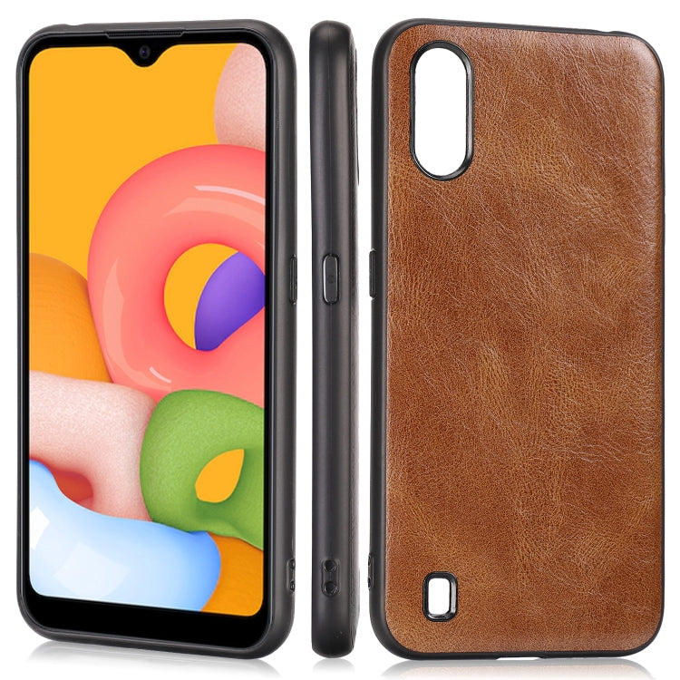 For Samsung Galaxy A01 / M01 Crazy Horse Textured Calfskin PU+PC+TPU Case