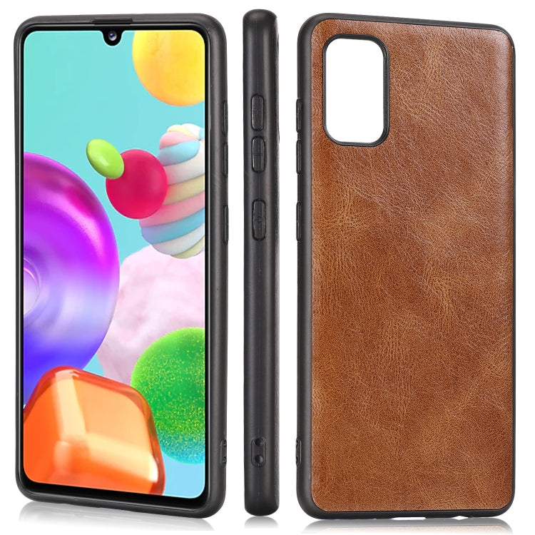 For Samsung Galaxy A41 (EU) Crazy Horse Textured Calfskin PU+PC+TPU Case