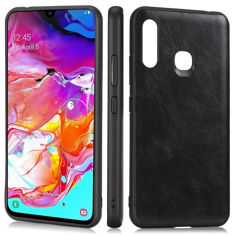 For Samsung Galaxy A70e Crazy Horse Textured Calfskin PU+PC+TPU Case