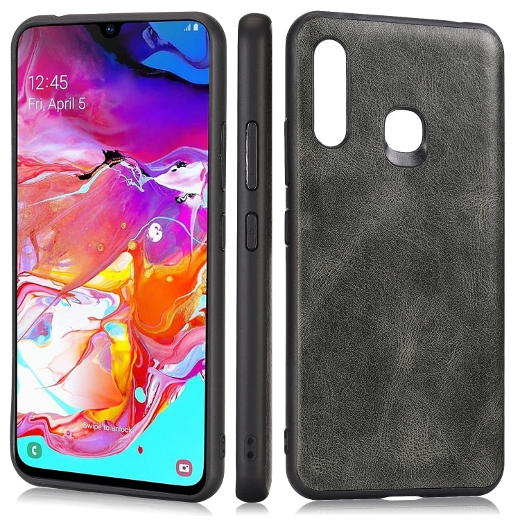 For Samsung Galaxy A70e Crazy Horse Textured Calfskin PU+PC+TPU Case