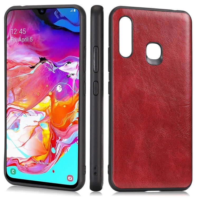 For Samsung Galaxy A70e Crazy Horse Textured Calfskin PU+PC+TPU Case