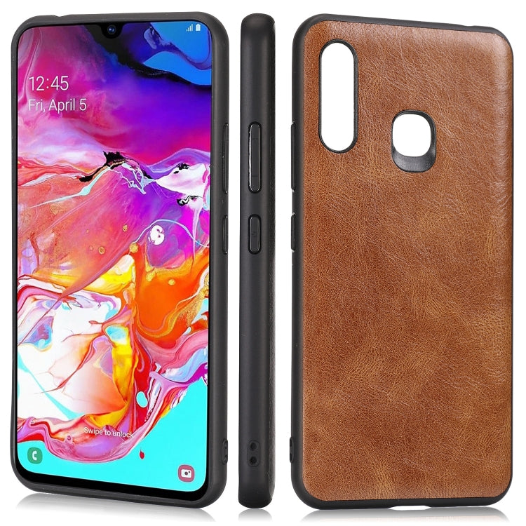 For Samsung Galaxy A70e Crazy Horse Textured Calfskin PU+PC+TPU Case